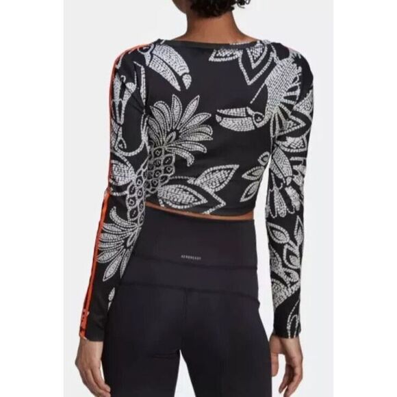 Adidas HI5217 Women's Sz L Black/Orange Farm Rio Allover Print Cropped L/S Top - Picture 7 of 7